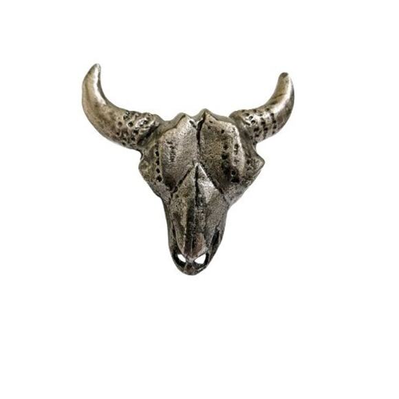 Bull Skull Pewter Knob Handle Western Decor Drawer Pull Hardware Southwest - Picture 1 of 5